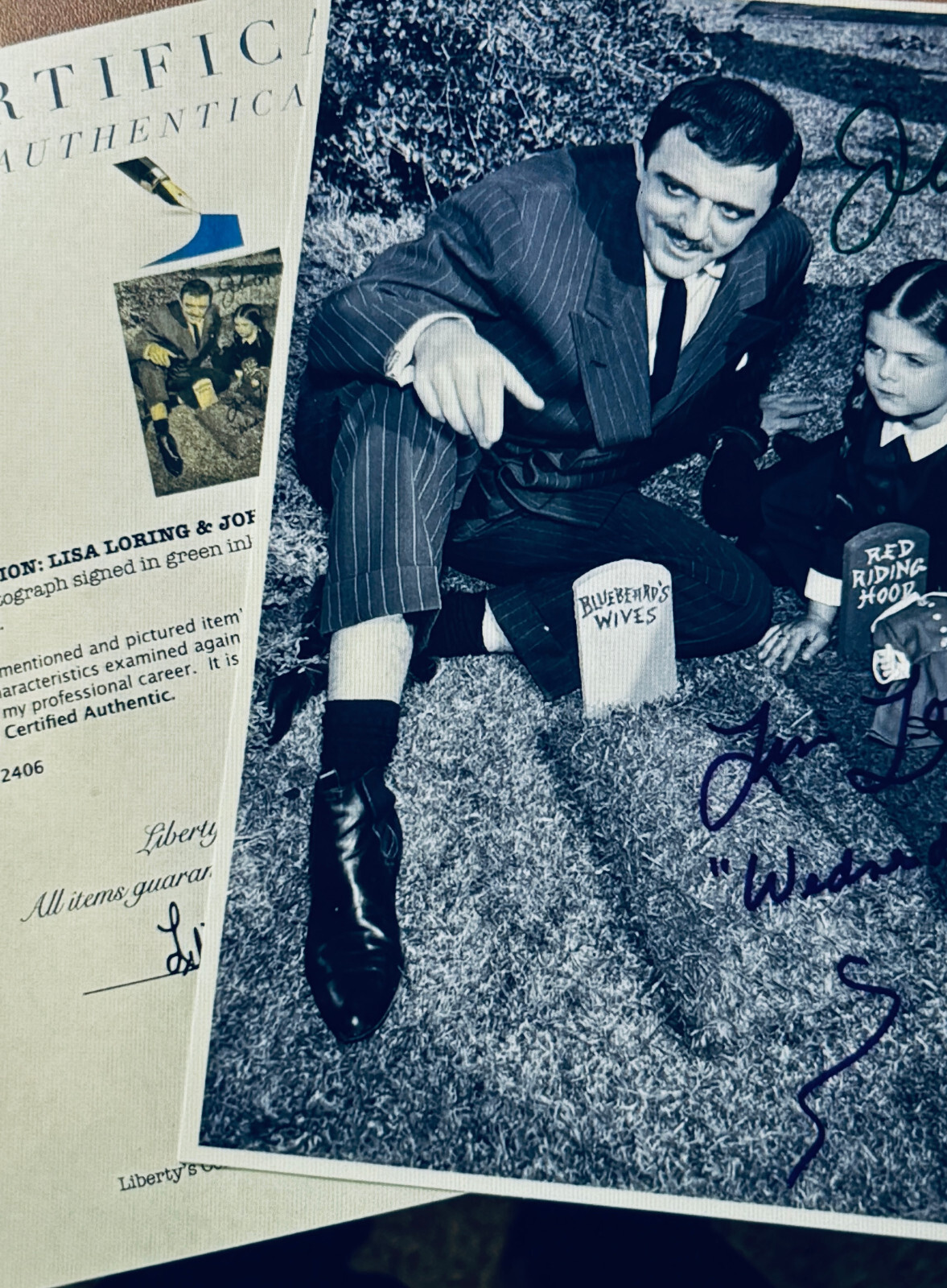 Lisa Loring Signed (Wednesday) & John Astin Signed (Gomez) ADDAMS FAM 8×10 w COA