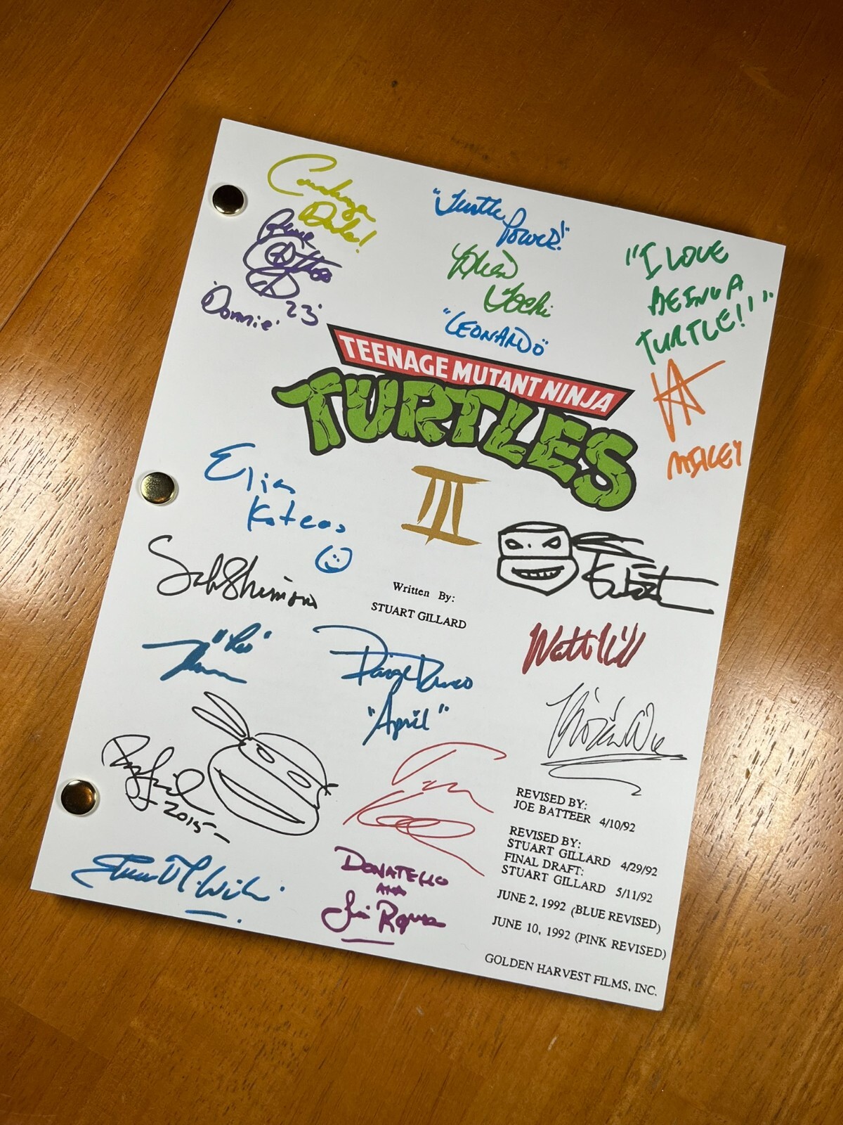 Teenage Mutant Ninja Turtles Trilogy Scripts Signed- Autograph Reprints- TMNT