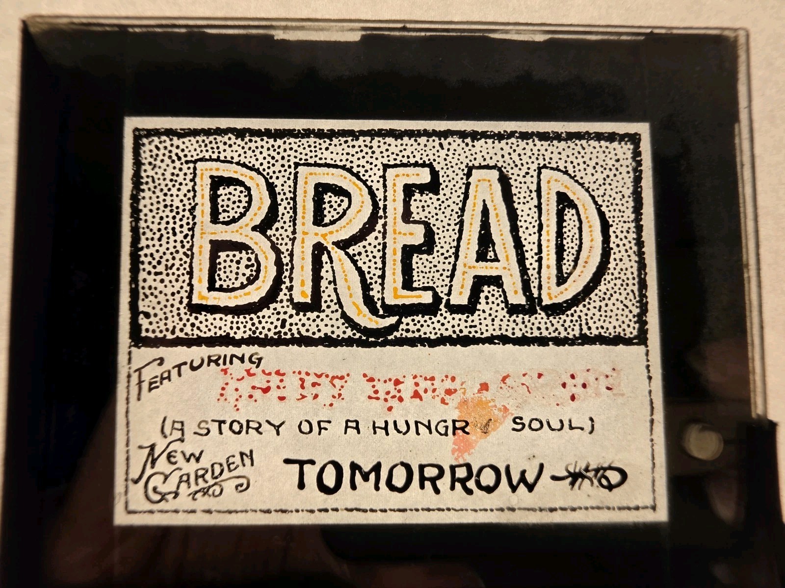 1918 Magic Lantern Glass Slide “Bread” Silent Film Ad Handmade Ida May Park