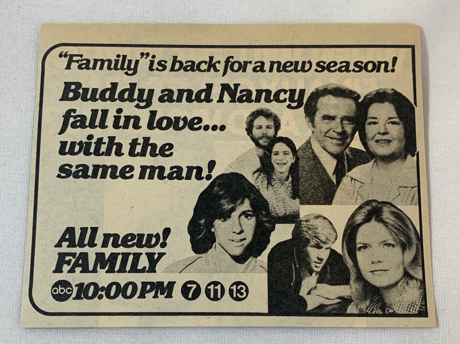1980 ABC tv ad ~ FAMILY Buddy and Nancy love the same man