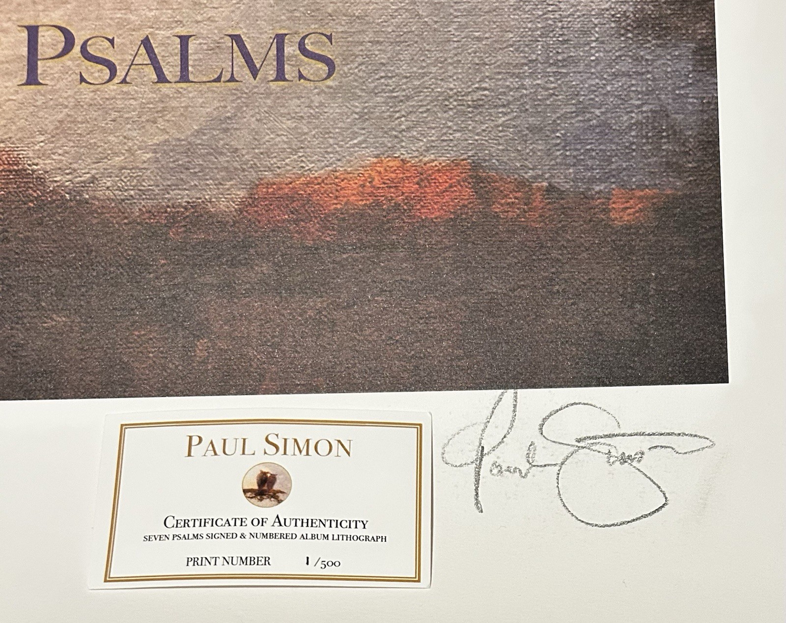 Paul Simon SIGNED #001/500 Lithograph Seven Psalms COA Autograph 1/1 25X25