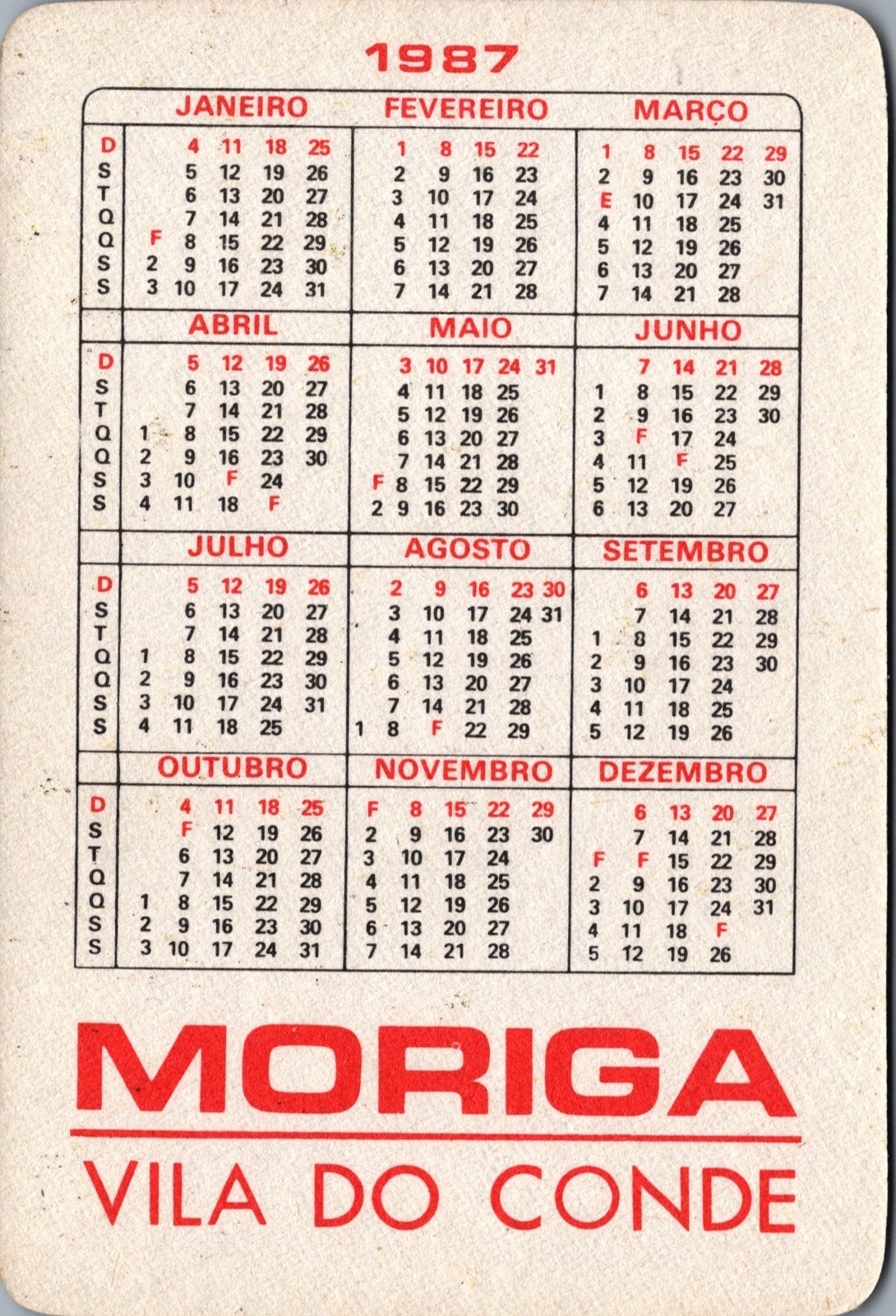 1987 TEARS FOR FEARS Portuguese Calendar 9 x 6.5 cm (3.5″ x 2.5″) Vintage #4