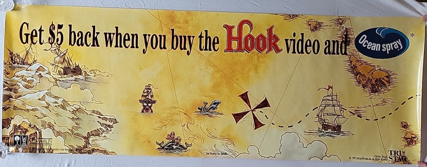 “HOOK” Original Rolled Movie Theater Promo “Banner” Rare Poster ~58.5″×20.75″