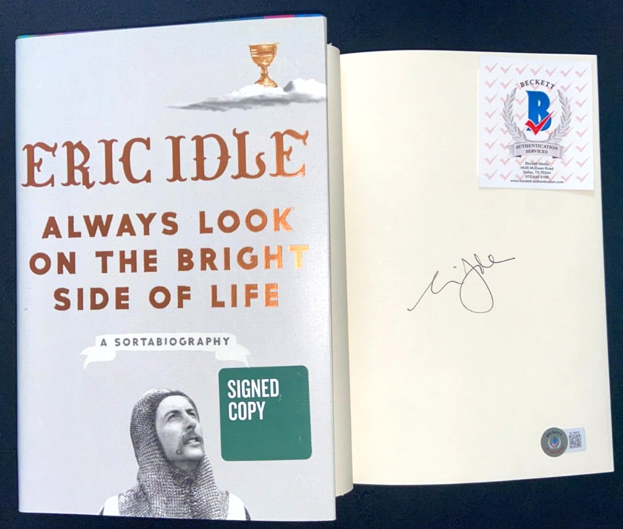 ERIC IDLE SIGNED ALWAYS LOOK ON THE BRIGHT SIDE OF LIFE BOOK MONTY PYTHON BAS