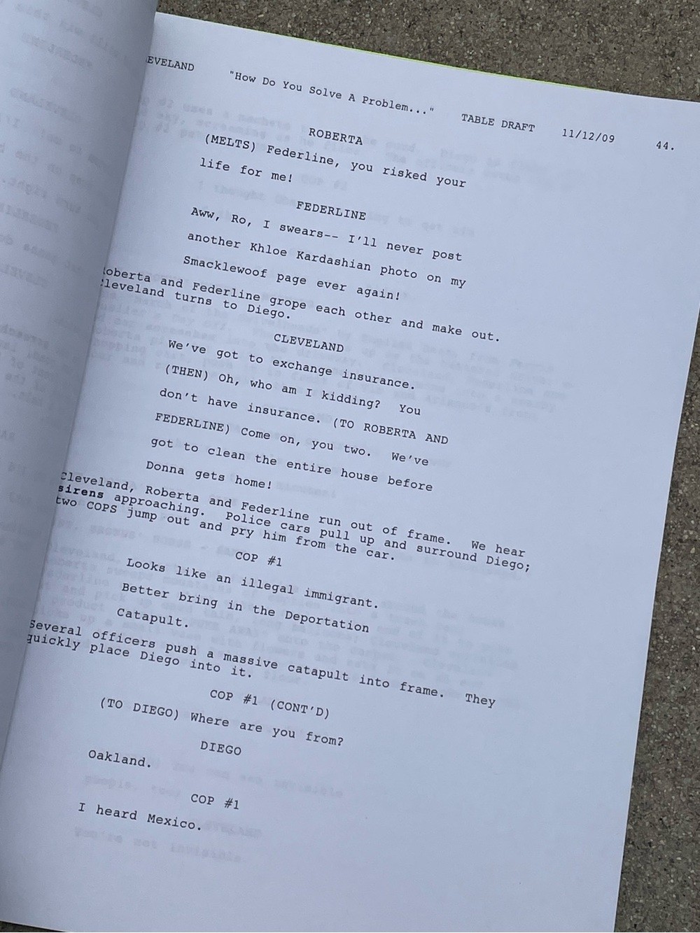The Cleveland Show 2009 Problem Like Roberta? Production Used Table Draft Script