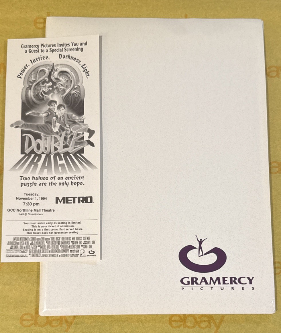 DOUBLE DRAGON 1994 MOVIE PRESS KIT + 4 PROMO PHOTOS + UNUSED SCREENING TICKET