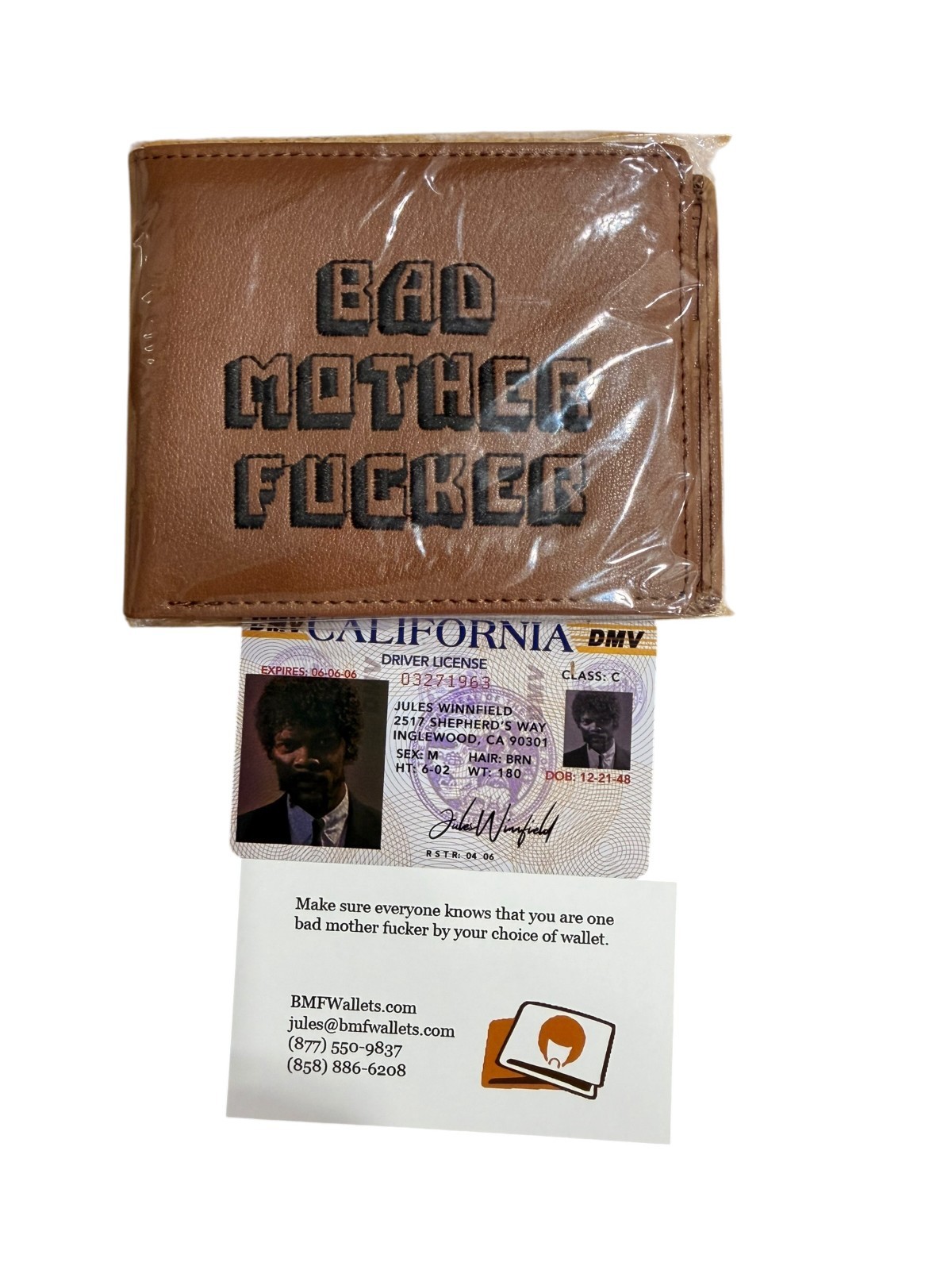 Brown Embroidered Bad Mother Fu**er Leather Wallet As Seen in Pulp Fiction
