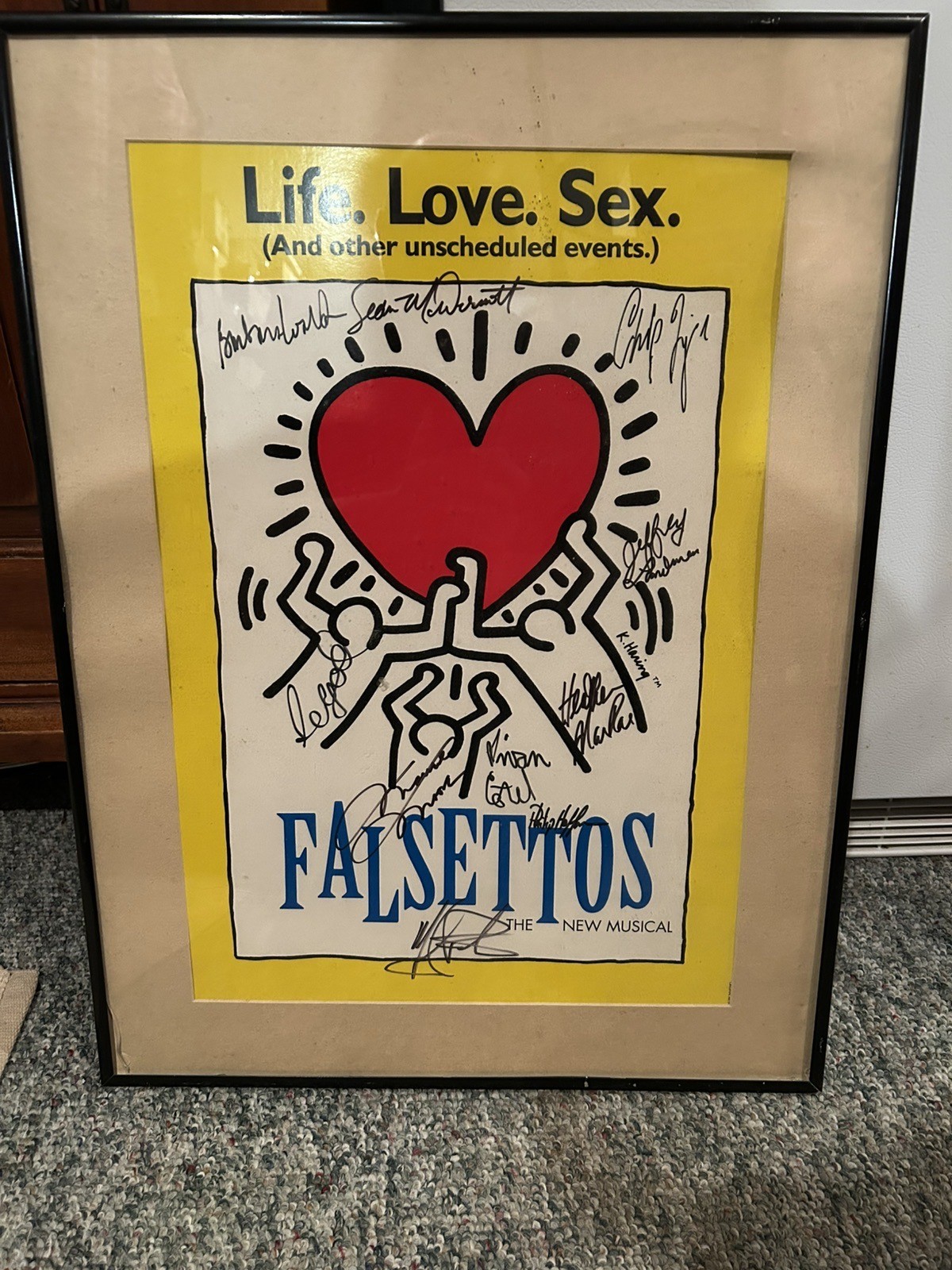 CAST SIGNED FALSETTOS JOHN GOLDEN THEATRE MUSICAL, LIFE, LOVE, SEX, WINDOW CARD