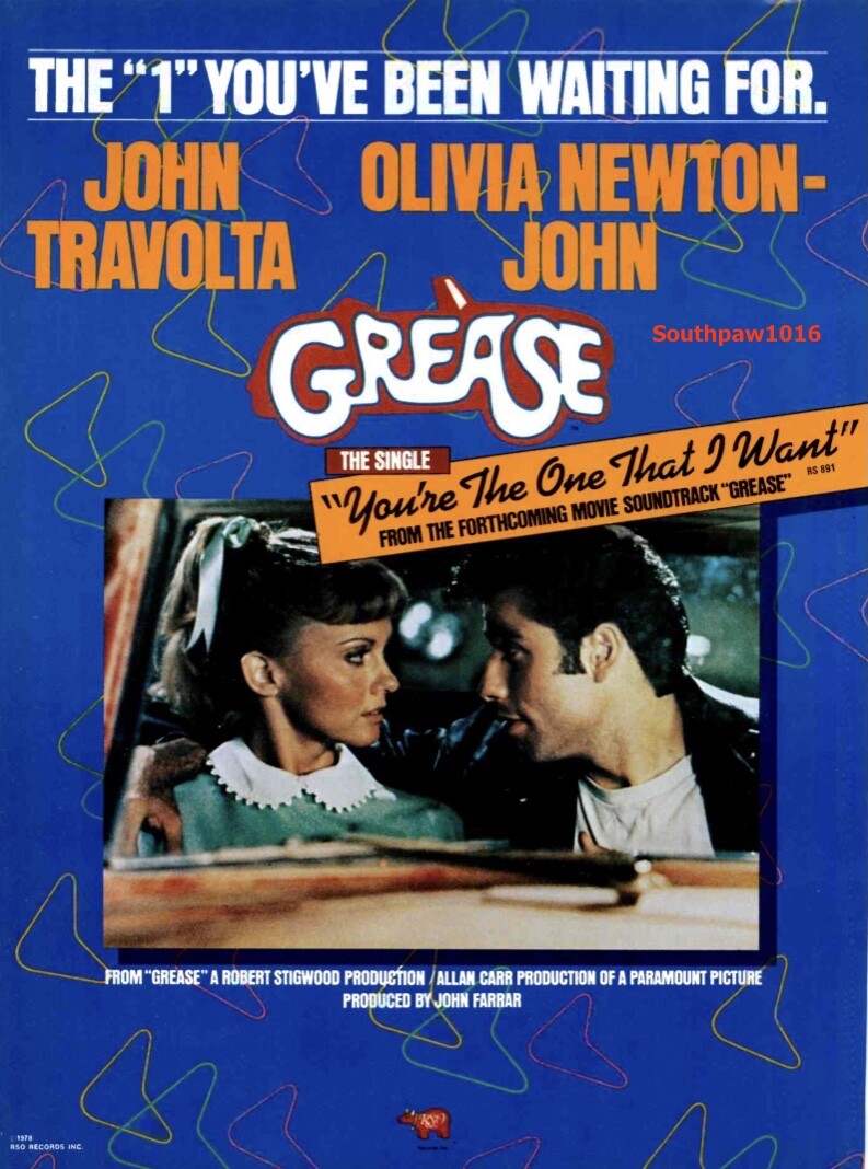 1978 Newton John/Travolta “You’re The One That I Want” Grease Promo Reprint Ad