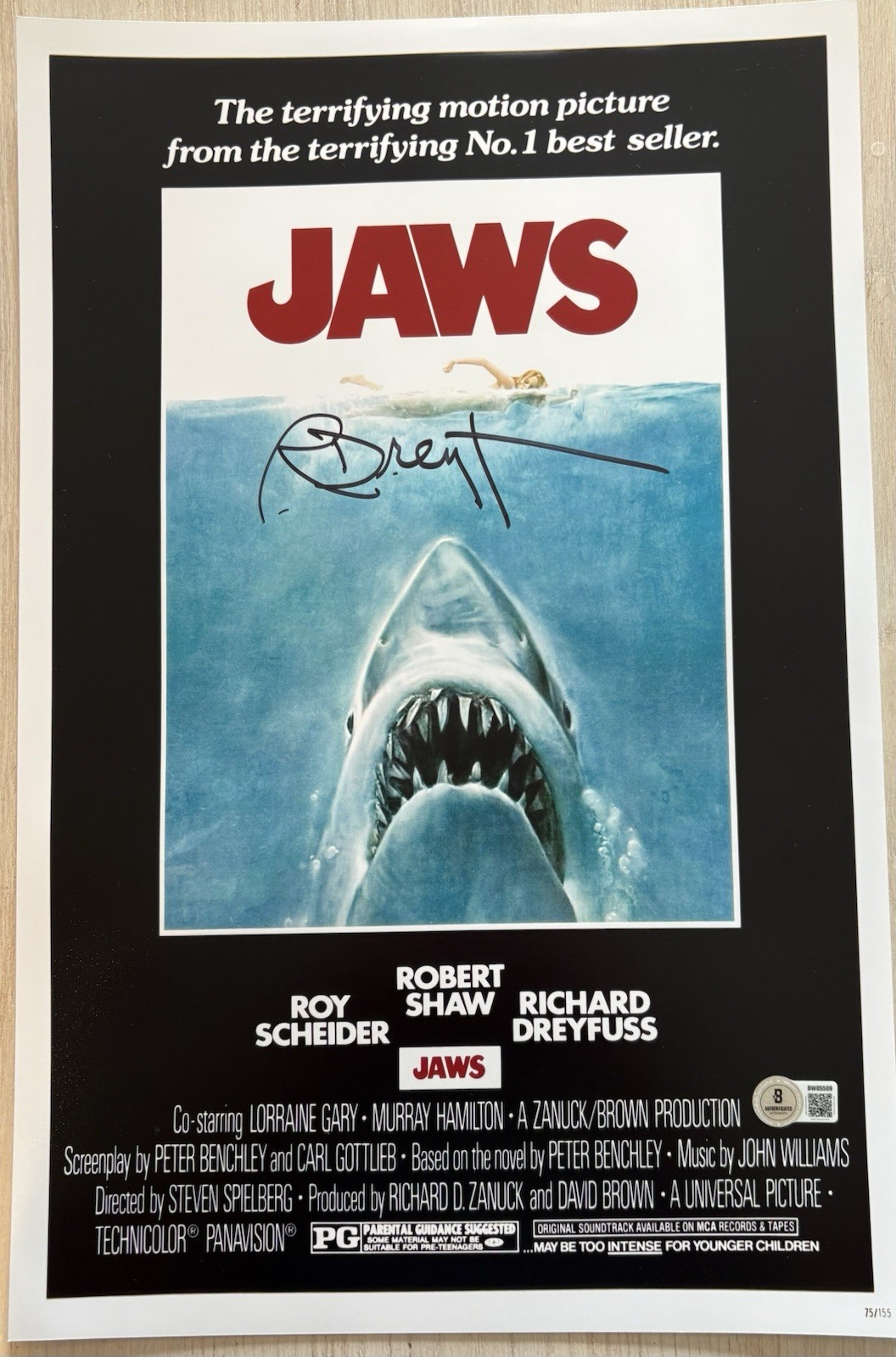 RICHARD DREYFUSS Signed JAWS 11×17 POSTER Autograph Beckett.