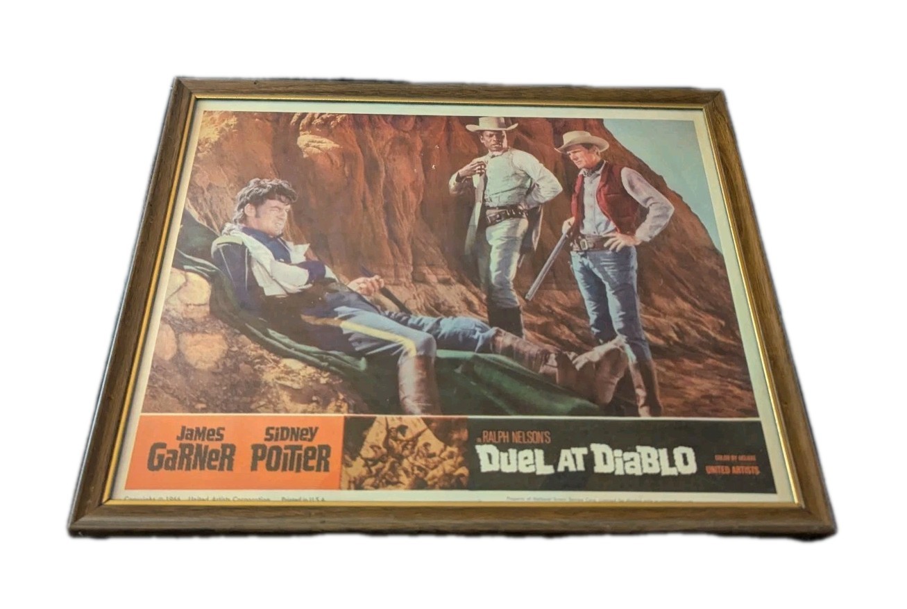 Vtg *Duel At Diablo* 1966 LOBBY CARD 12X15 *Framed* James Garner Sydney Poitier