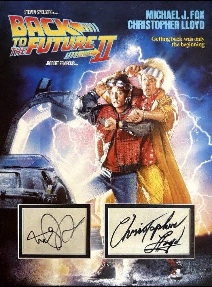 Michael J Fox and Christopher Lloyd Autograph Display Back To The Future