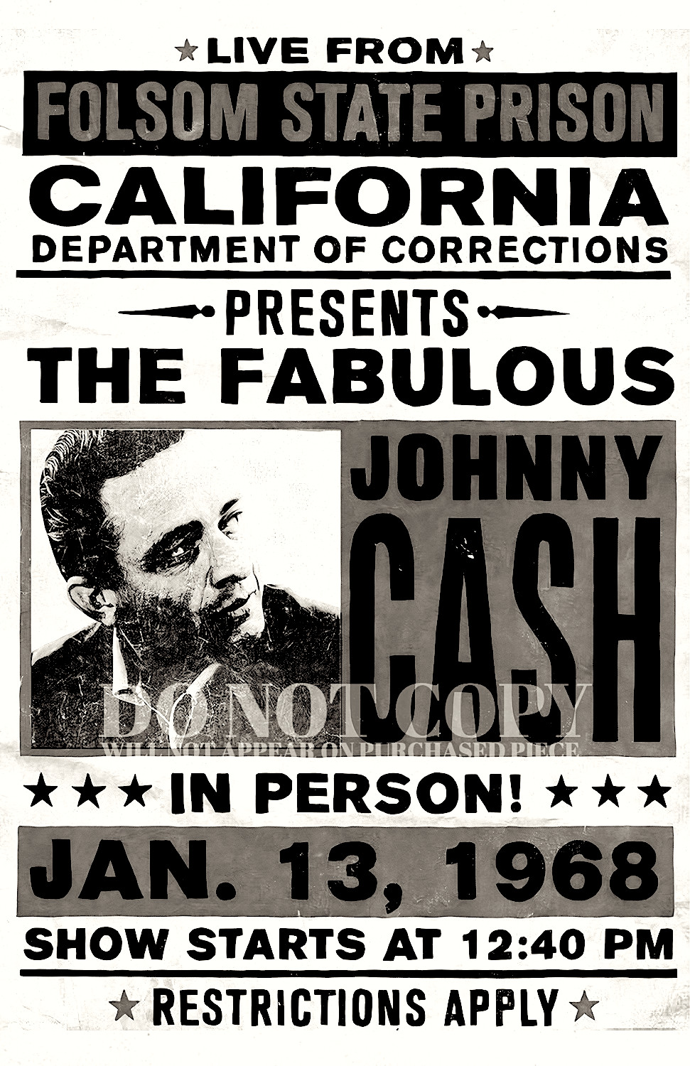 Johnny Cash Concert Poster 11 X 17 | Live 1968 Folsom Prison | RARE Art Print