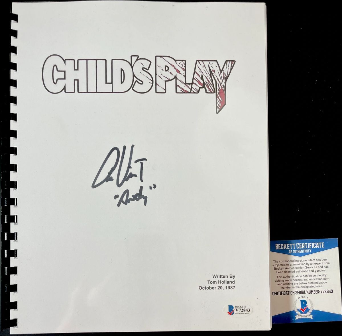 Alex Vincent Signed Child’s Play Complete Movie Script Autograph Chucky BAS COA