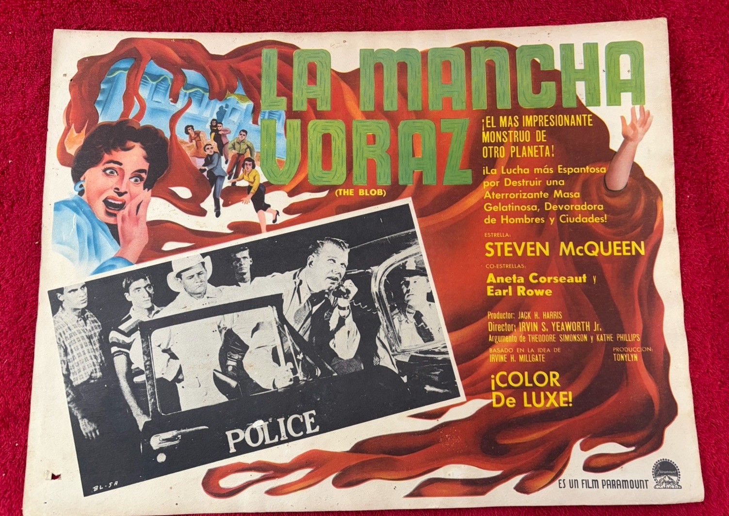 1958 The Blob Original 12.25×16.25″ Mexican Lobby Card Steve McQueen Horror