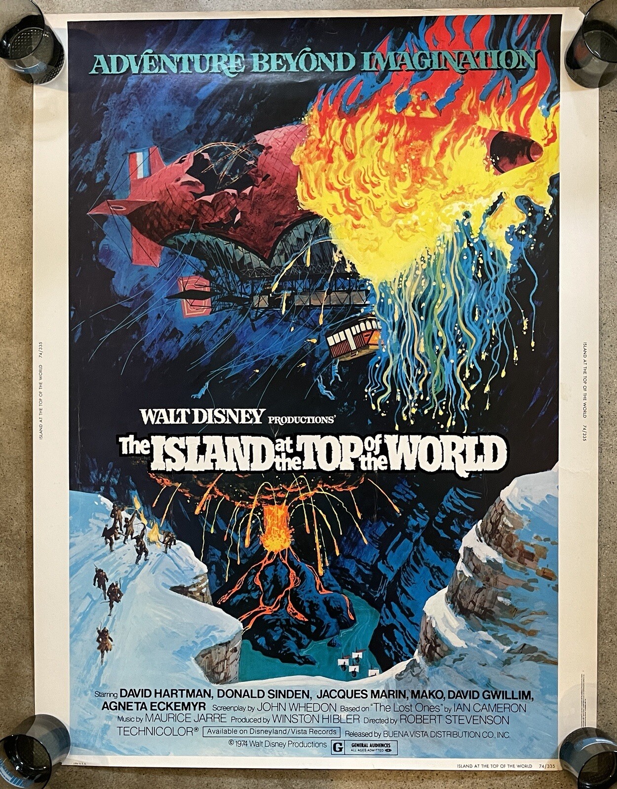 VTG DISNEY The Island At The Top Of The World 1SH Movie Theater Poster 30″x40″