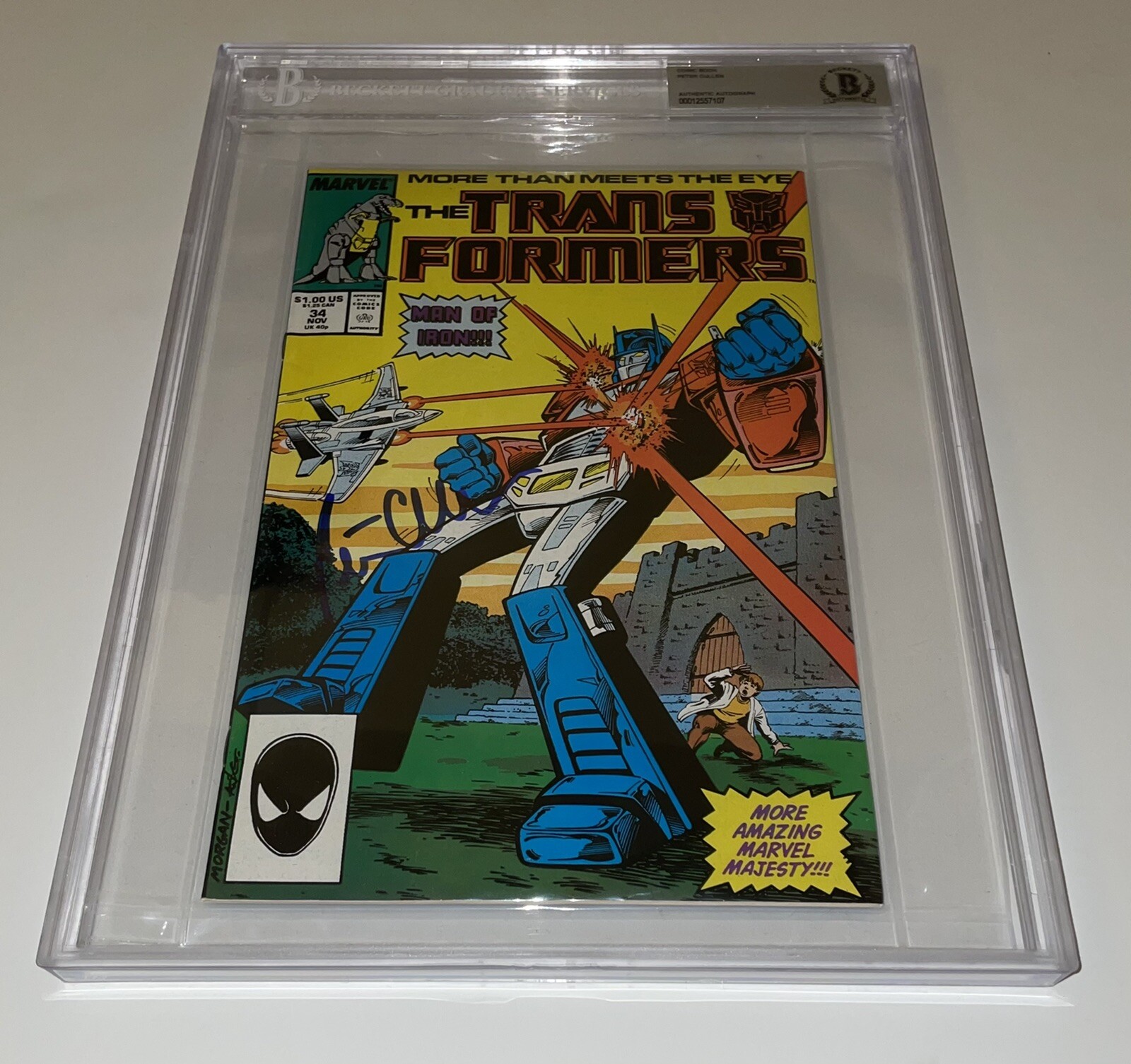Peter Cullen Signed Transformers #34 Optimus Prime Authentic BAS Comic Slab