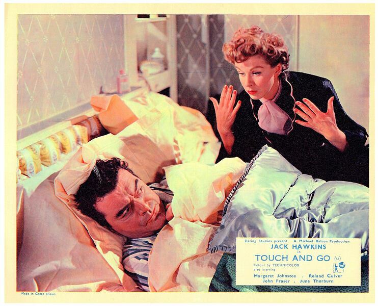 Touch and Go original lobby card Jack Hawkins Margaret Johnston in bed