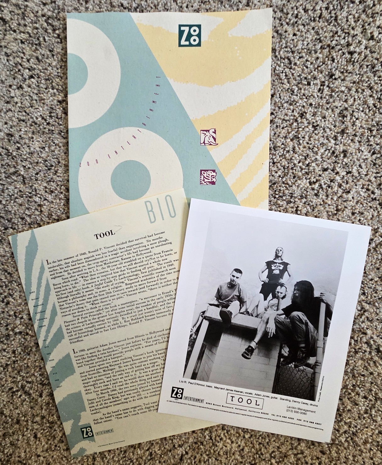 TOOL Undertow Original Press Kit 1993 w/ 8X10 + Bio + Zoo Entertainment Folder