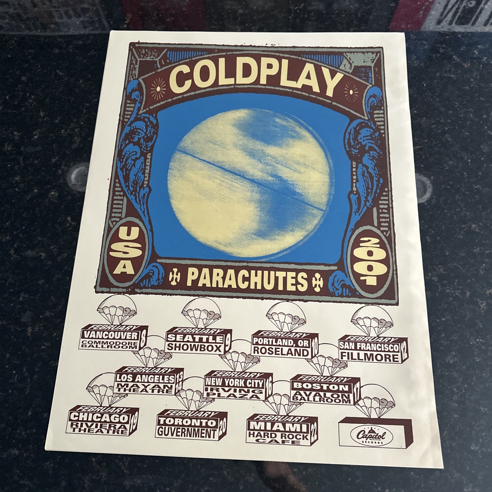 COLDPLAY Parachutes 2001 TOUR POSTER 18″ X 24″ VERY RARE