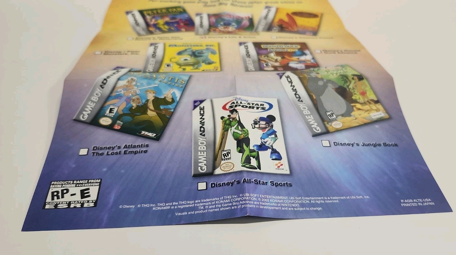 Disney’s Treasure Planet Foldable Double Sided Gameboy Advance Poster 2002