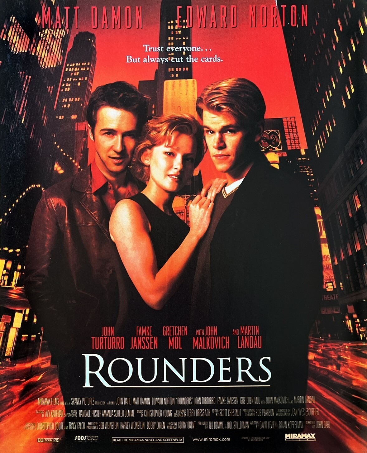 1998 ROUNDERS Vintage Print Ad Movie Promo Matt Damon Edward Norton Malkovich