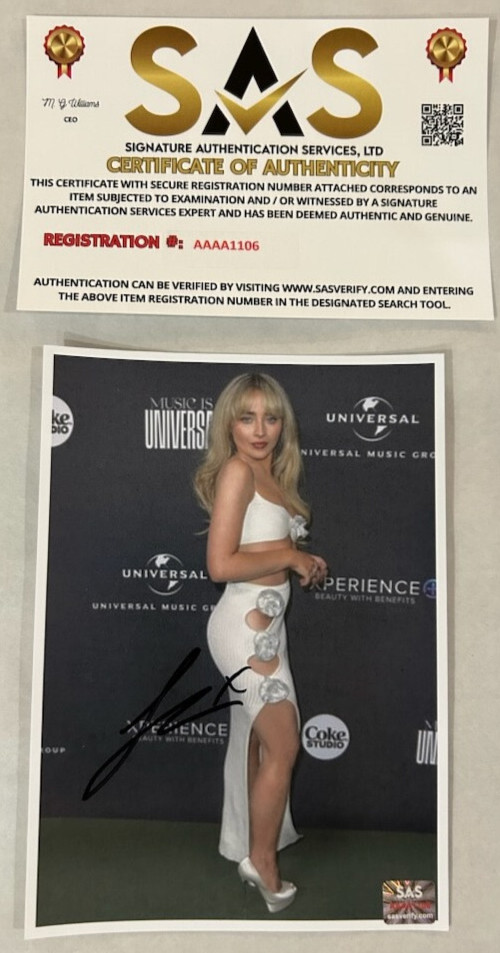 SABRINA CARPENTER 5 X 7 IMAGE INK HAND SIGNED AUTOGRAPH + COA