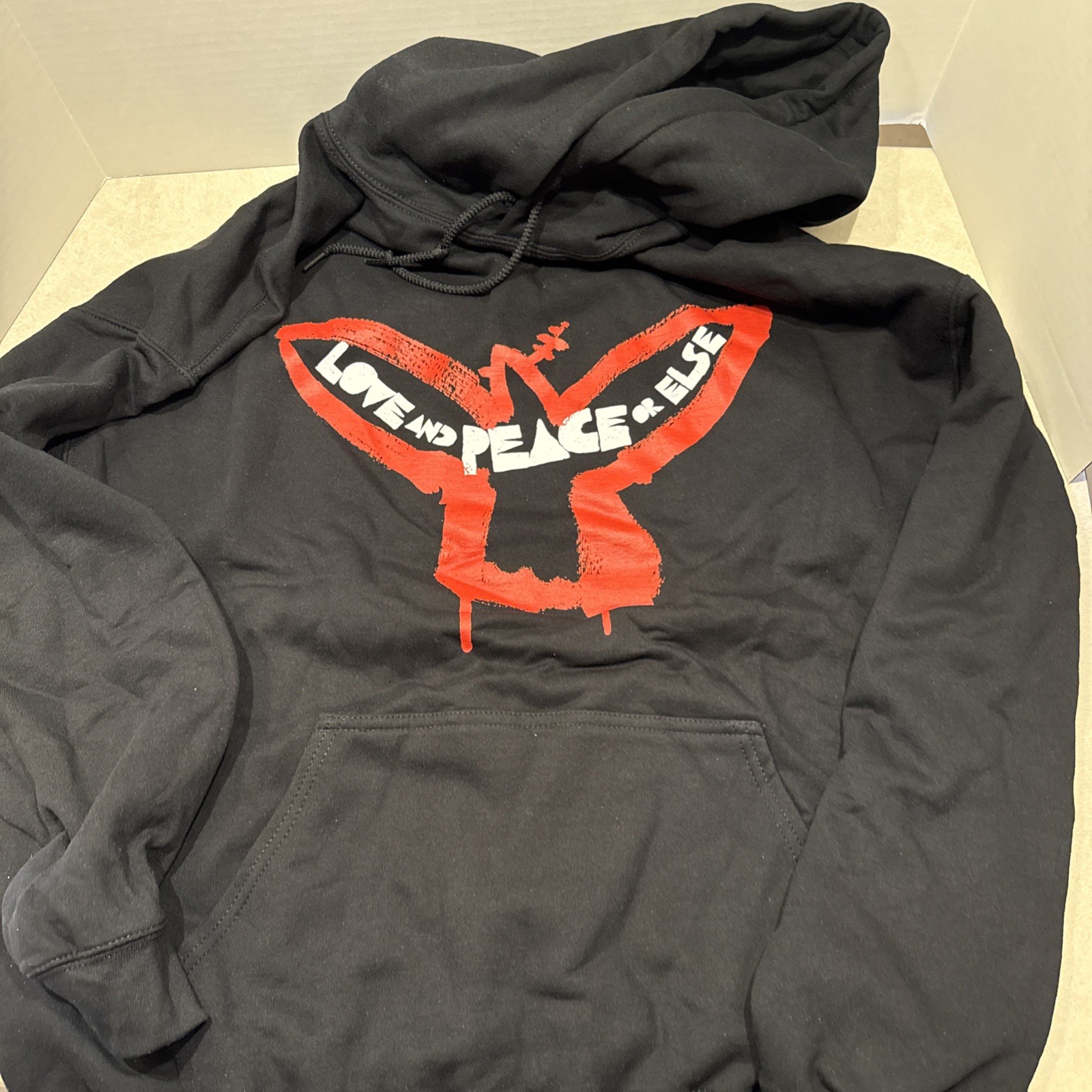 New U2 hoodie LOVE AND PEACE OR ELSE fan club U2.COM Member BLACK UNISEX XL