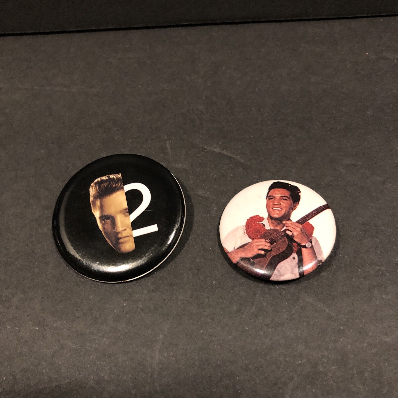 Elvis Presley button badge pin lot of 2 – Elvis 2nd 2 None + Aloha 1.5/1.75 in