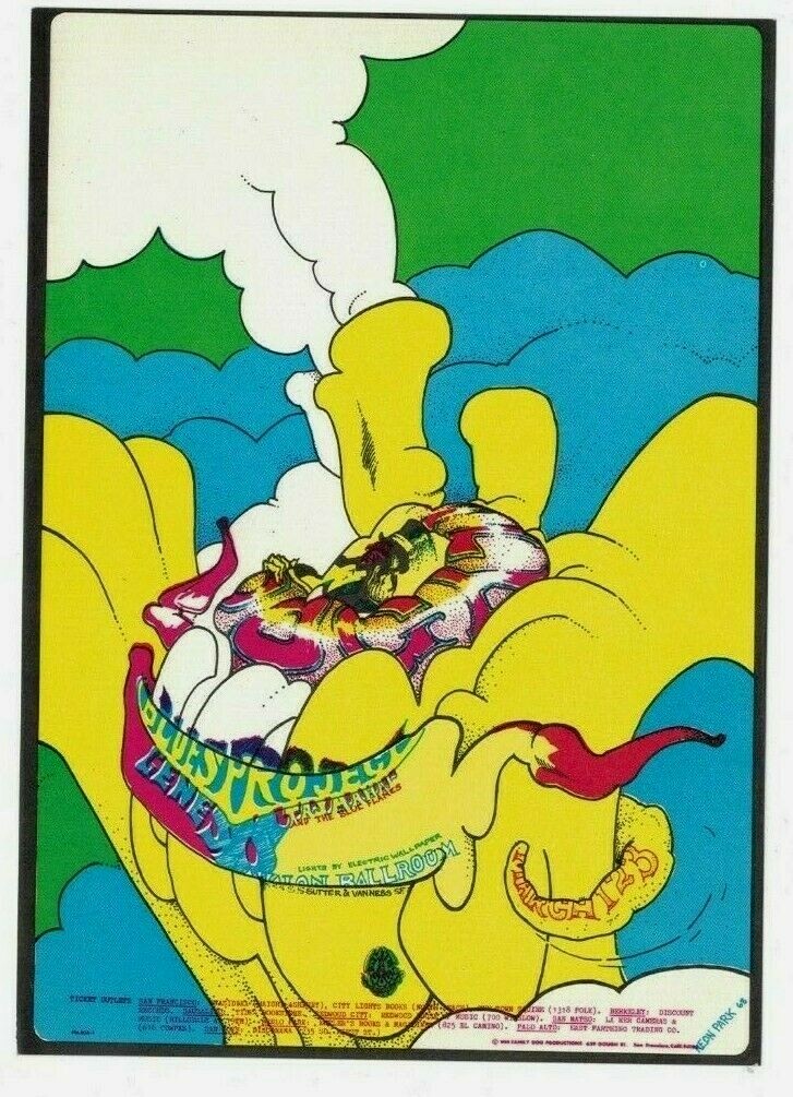 BLUES PROJECT GENESIS TAJ MAHAL AVALON BALLROOM FAMILY DOG POSTCARD FD-108 NM B7