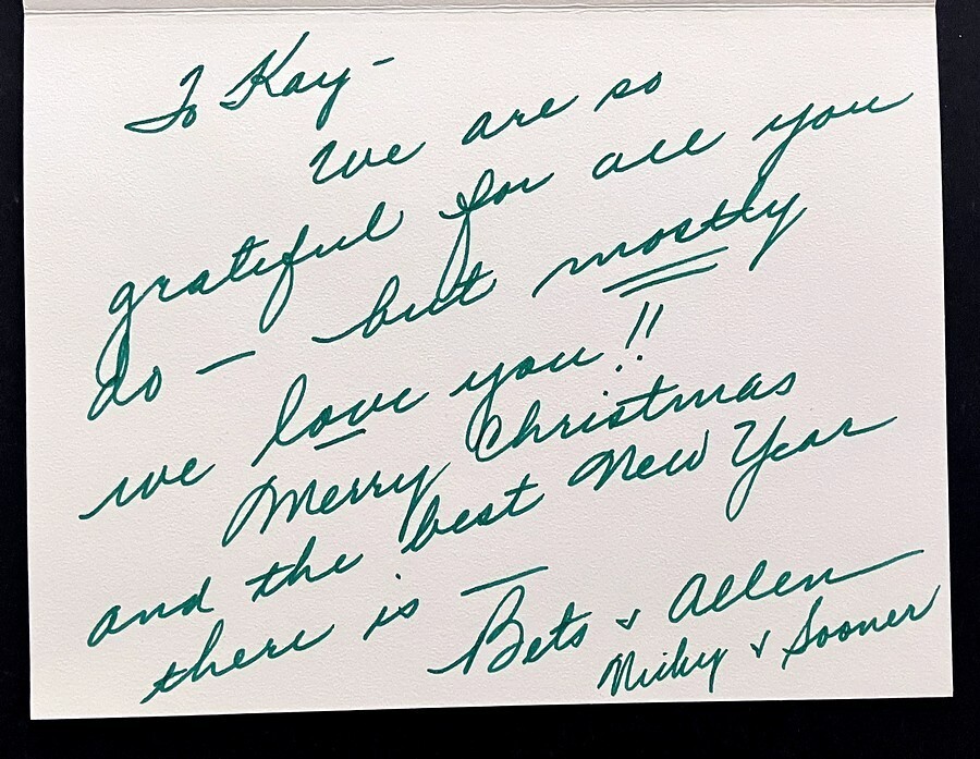 Betty White Ludden Autograph Christmas Card Signed to Fan Club President