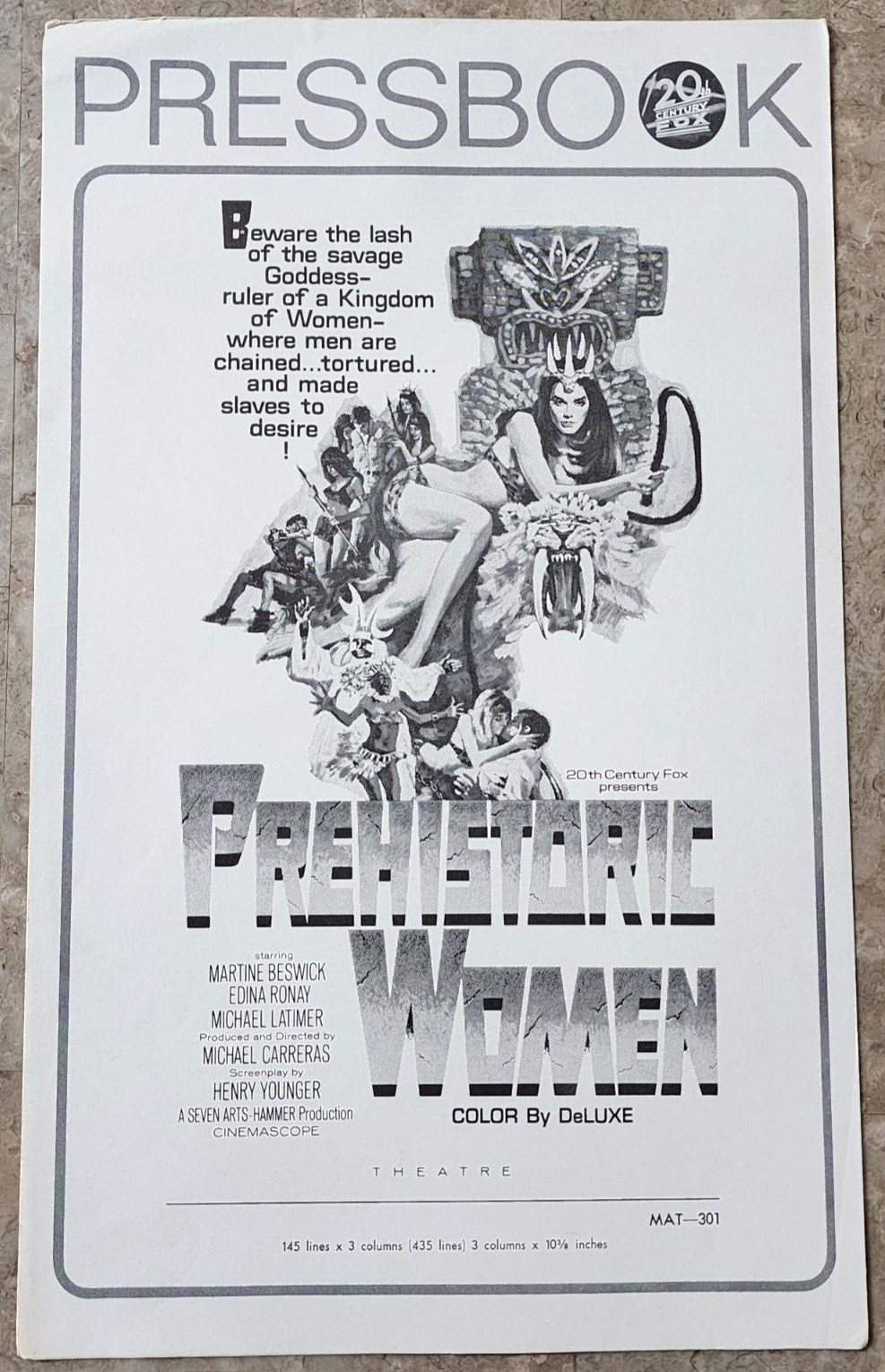1966 Original Prehistoric Women in color Pressbook 20th Century Fox – VERY RARE