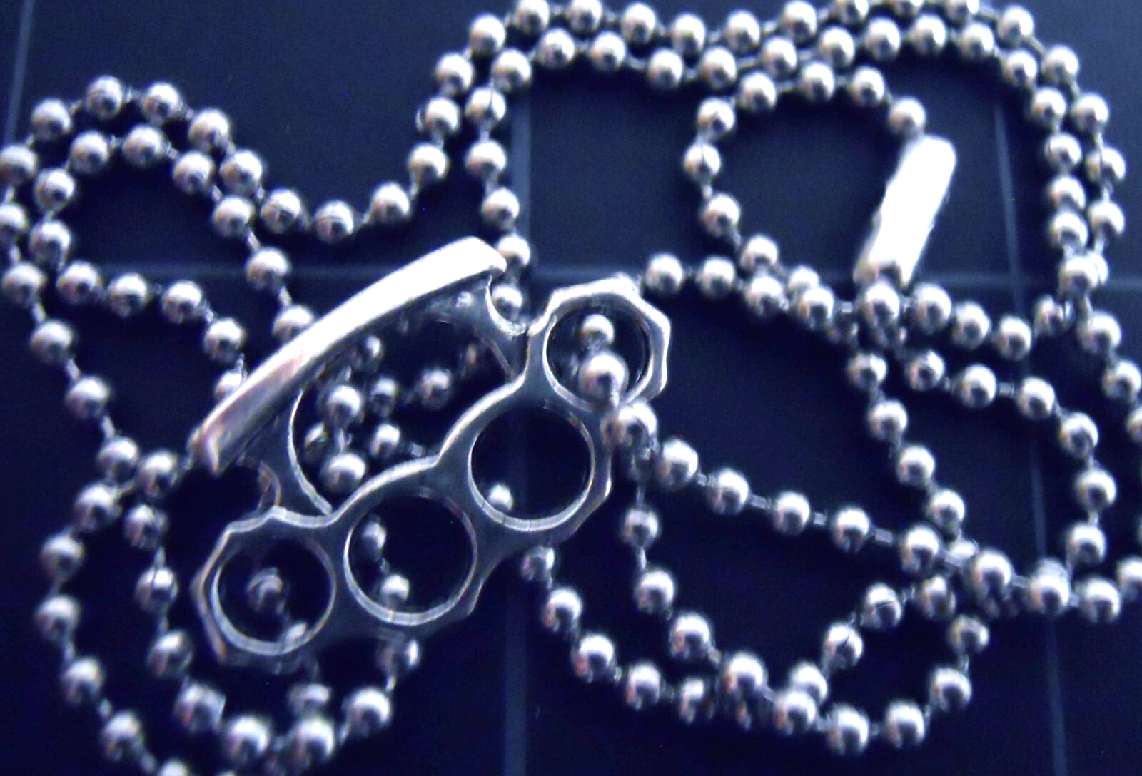 Necklace TINY BRASS KNUCKLES Charm Stainless Steel Ball Chain New