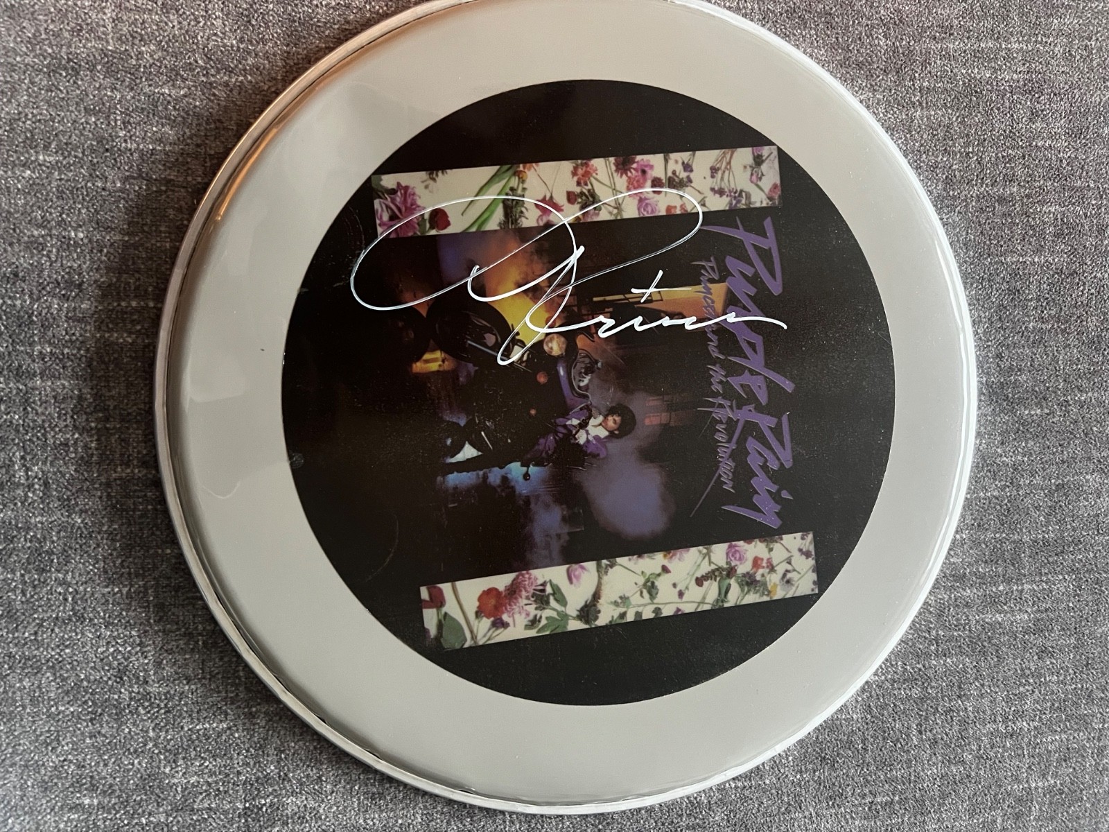 Prince signed 12 inch drum head cover/ one of a kind