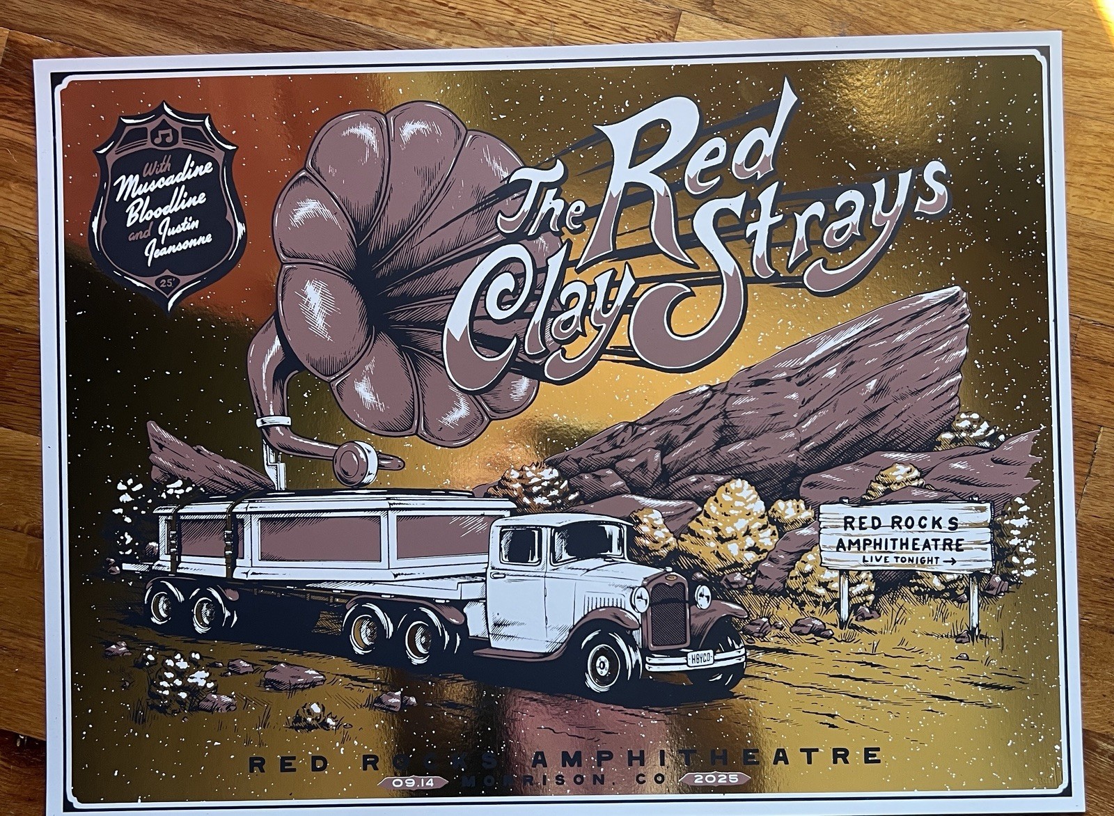 The Red Clay Strays Poster RED ROCKS Headlining Debut 24k GOLD FOIL 9/14/2025