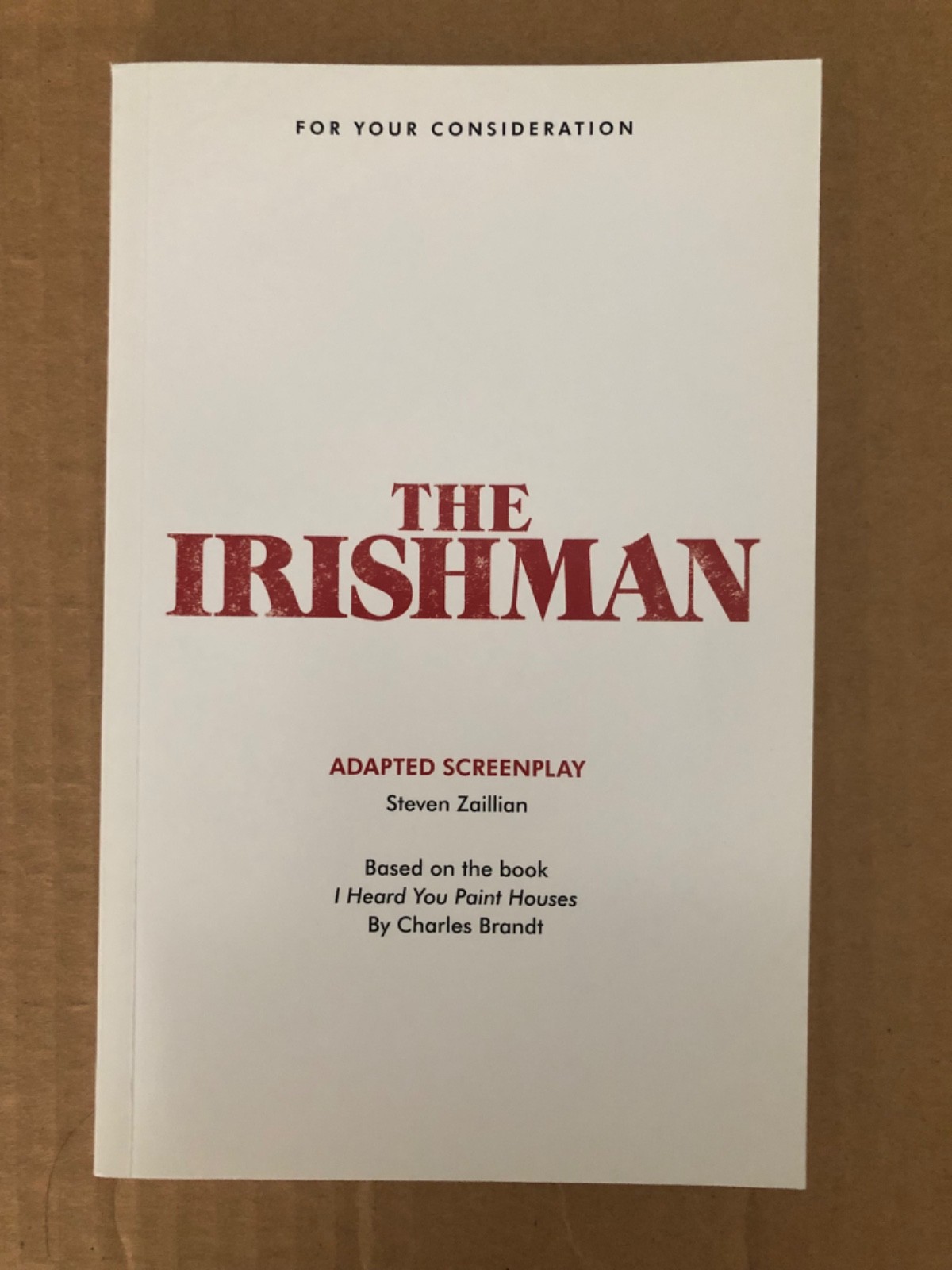 The Irishman 2019 WGA Script by Steven Zaillian, Martin Scorsese Film