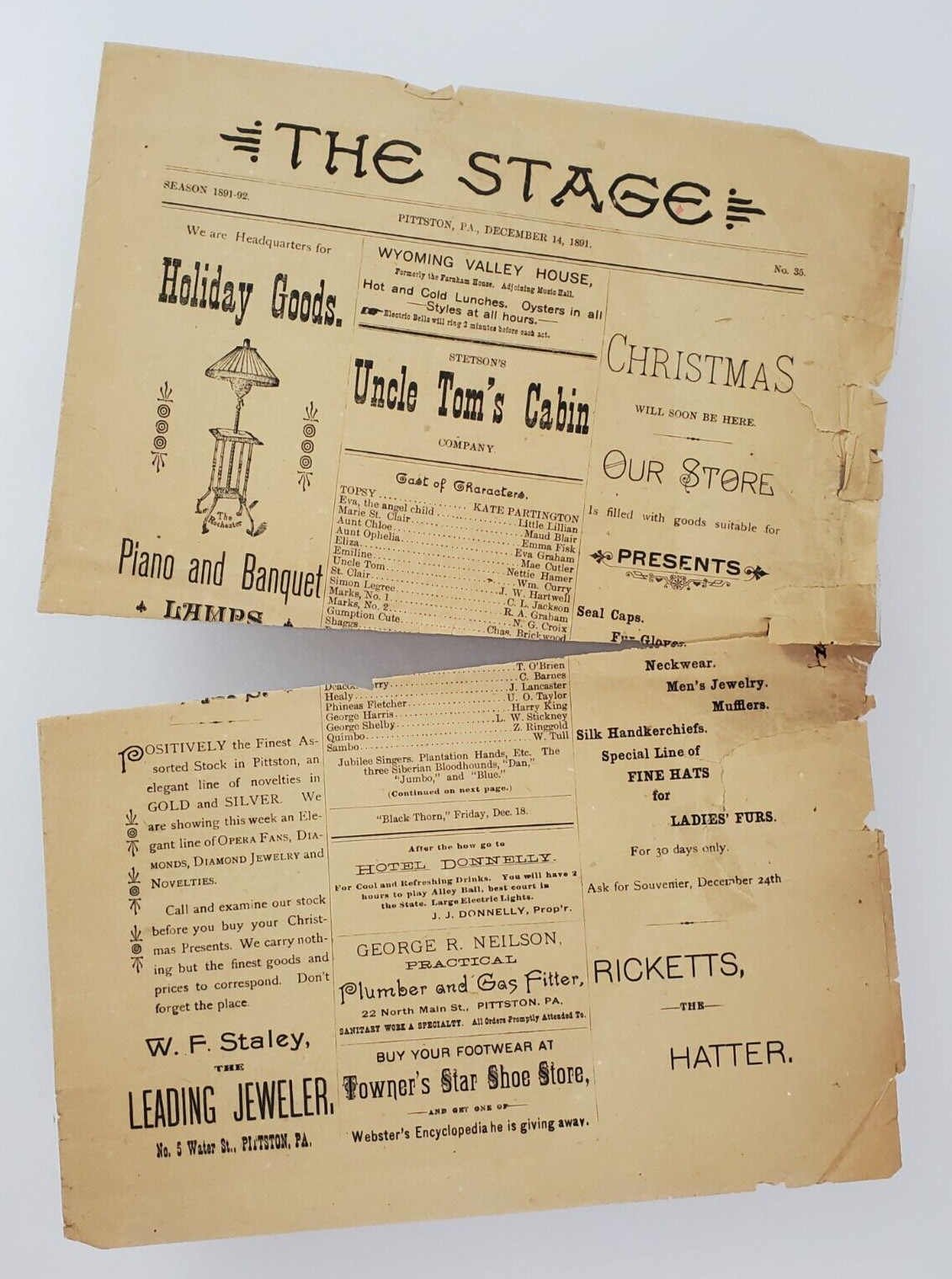 Vintage Theatre Material Uncle Tom Cabin Minstrels Various Old Items, 1891