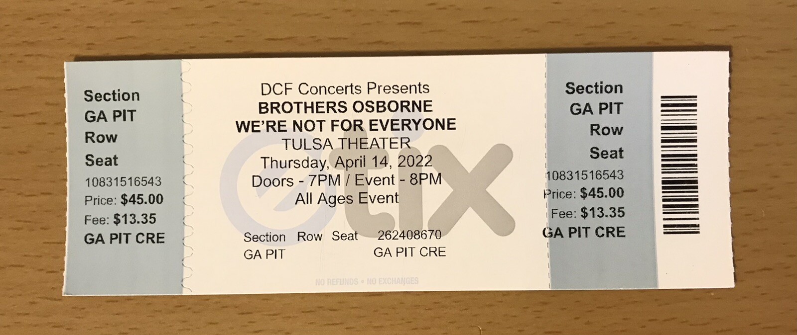 2022 BROTHERS OSBORNE TULSA THEATER TULSA OKLAHOMA CONCERT TICKET STUB