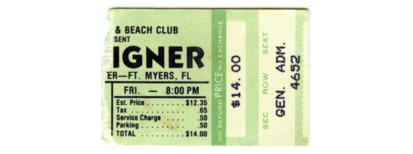 2 Ticket Stubs Foreigner – Lee Civic Center Ft. Myers, FL – March 29, 1985