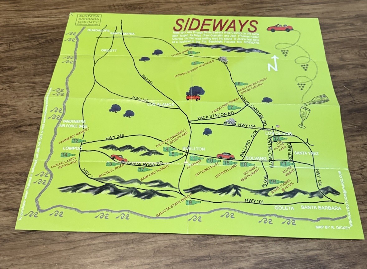 SIDEWAYS MOVIE FILMING LOCATIONS MAP Paul Giamatti Thomas Hayden Church