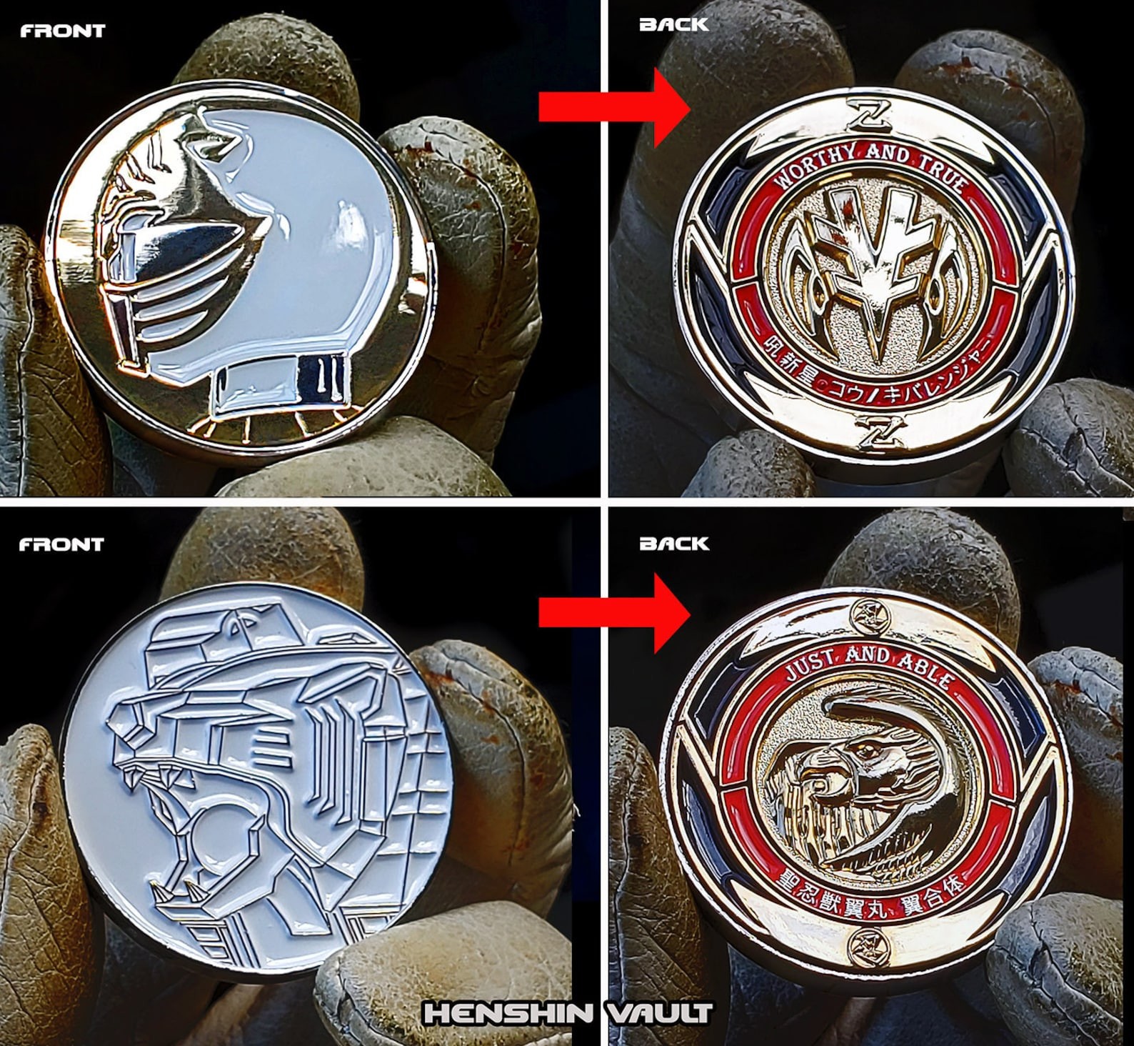 2 mighty morphin Power Rangers white Ranger metal Challenge coins No morpher