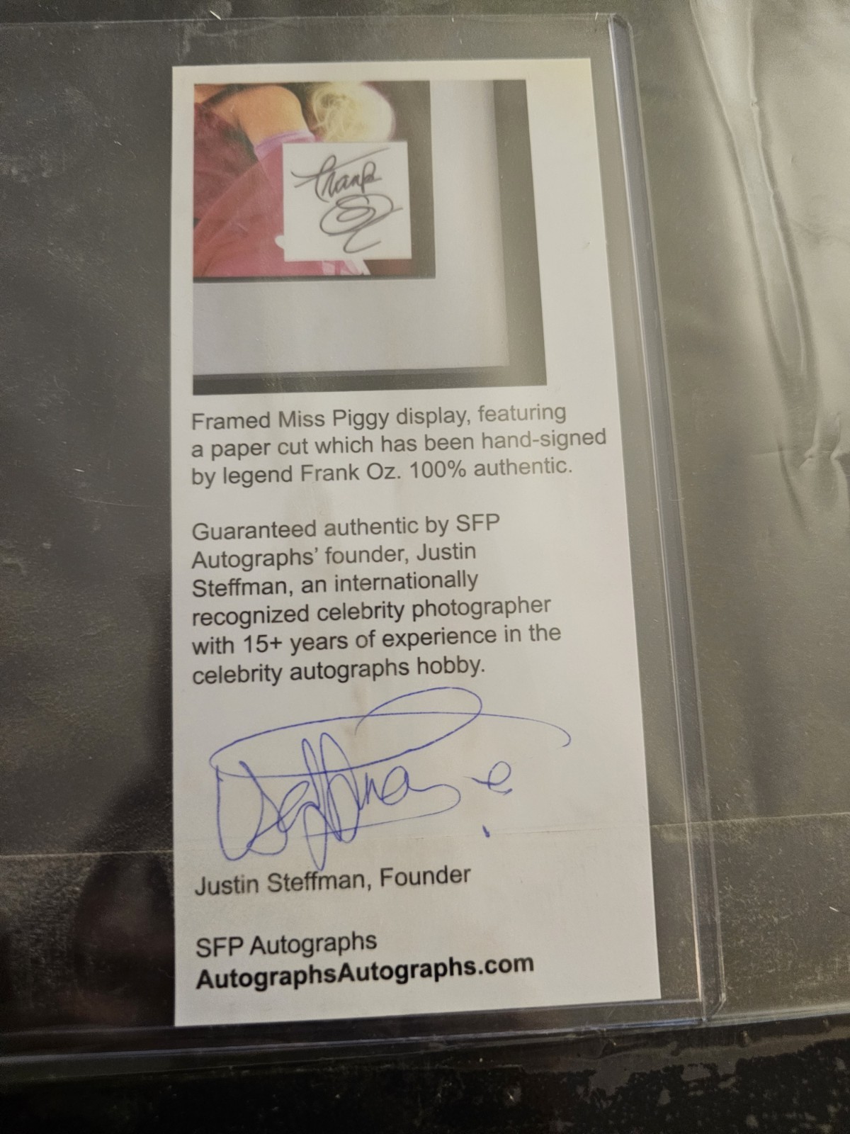 Miss Piggy AUTHENTIC signed Framed Autograph Frank Oz COA 16″ X 13″