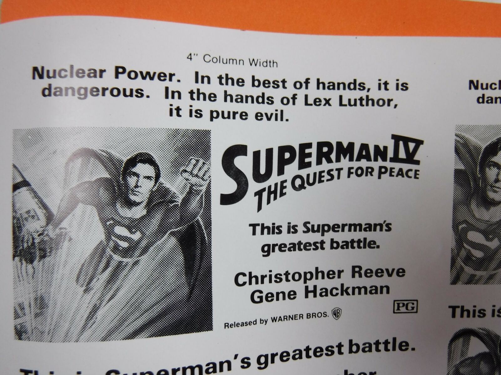 SUPERMAN IV QUEST FOR PEACE Movie Mini Ad Sheet Vintage Advertising Poster Film