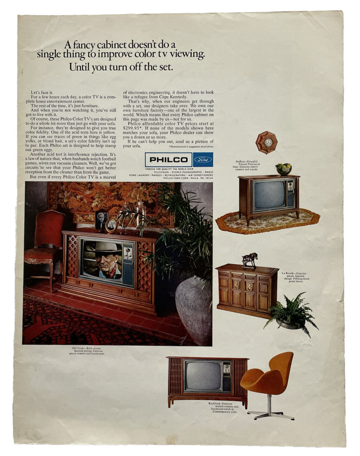 1968 Philco Ford Color TV TV’S Console Color Print Ad Vintage Life Magazine
