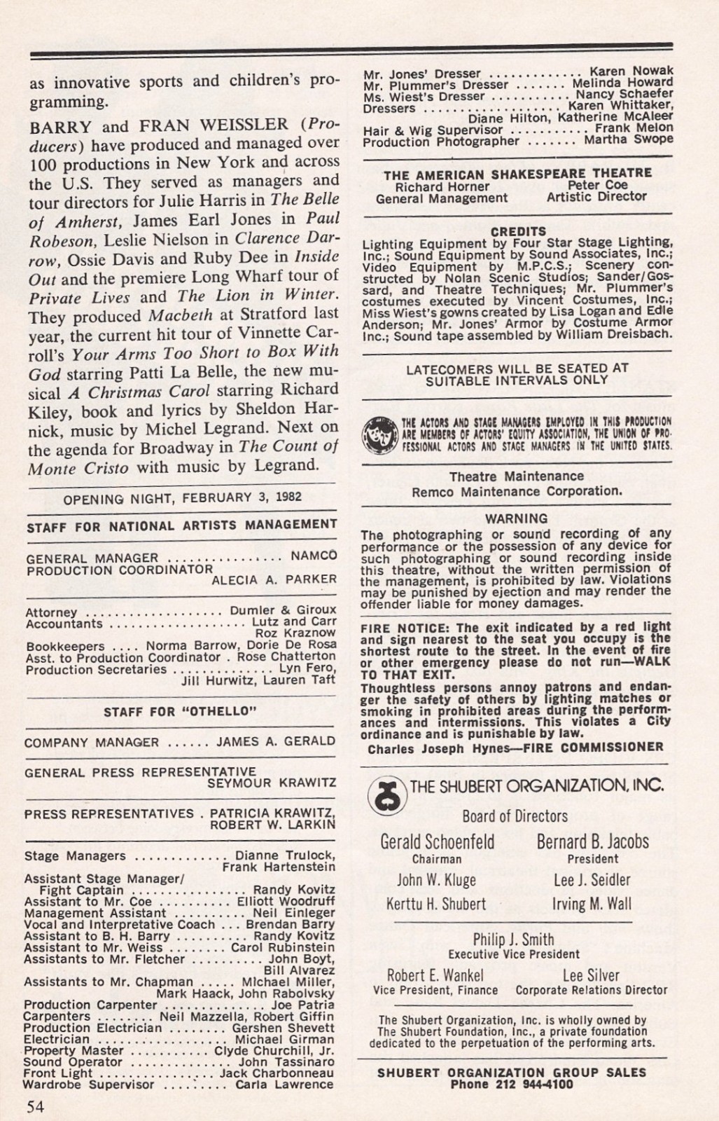 James Earl Jones “OTHELLO” Christopher Plummer / Kelsey Grammer 1982 Playbill