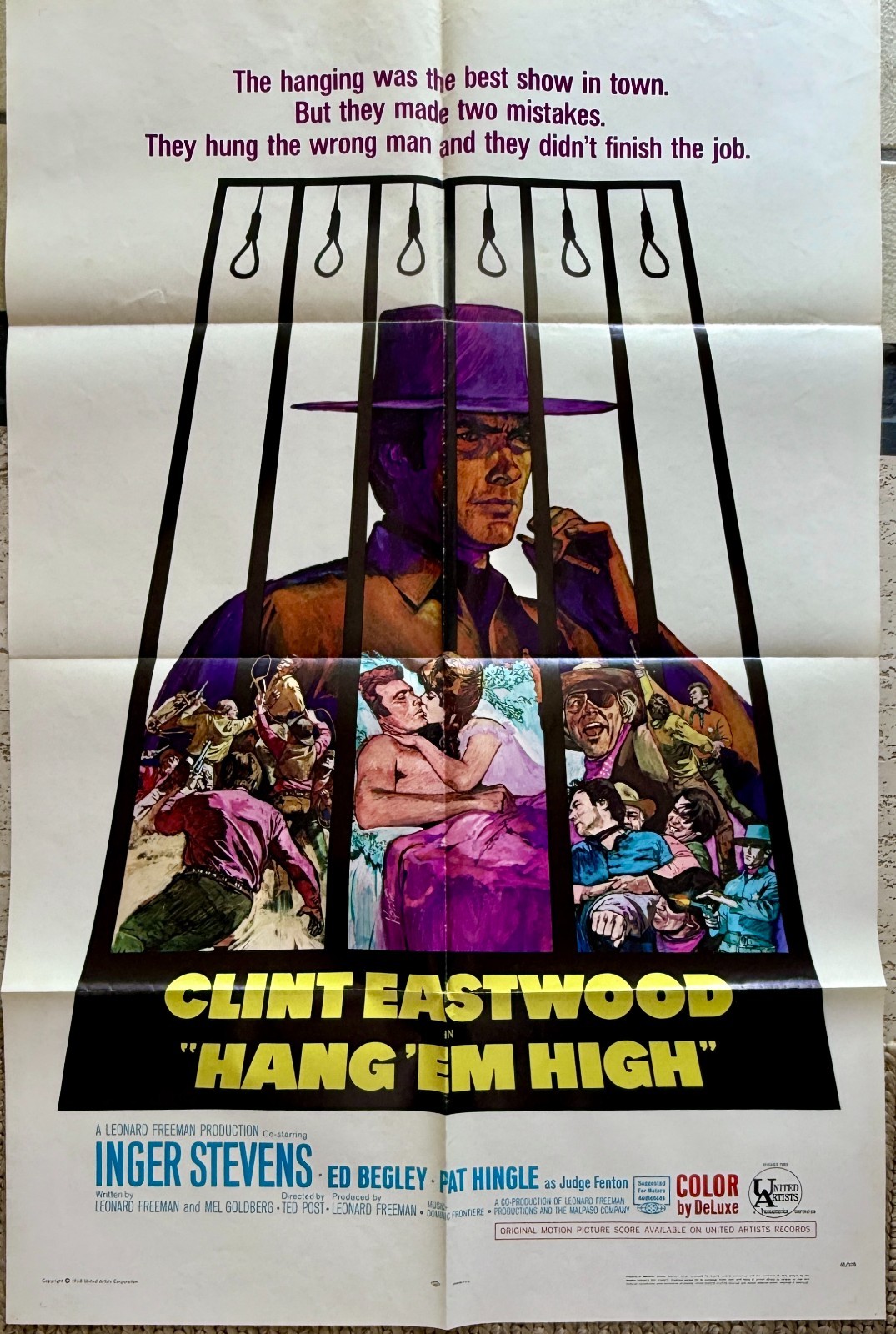 “HANG ‘EM HIGH” Original 1 Sheet 27″ x 41″ Folded Movie Poster, Clint Eastwood