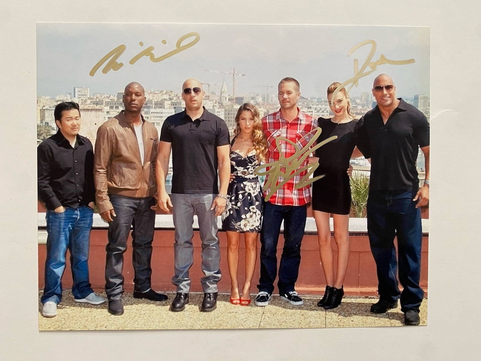 PAUL WALKER VIN DIESEL DWAYNE JOHNSON THE ROCK Autographed Fast & Furious Photo