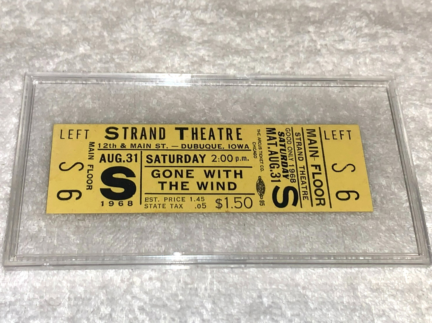 GONE WITH THE WIND 1968 VINTAGE UNUSED THEATER TICKET Clark Gable tickets USA ye