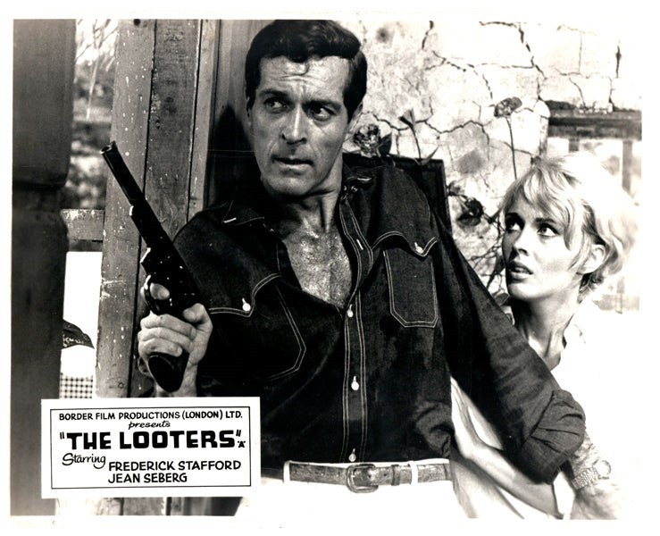 The Looters Original Lobby Card Jean Seberg Frederick Stafford holding gun 1967