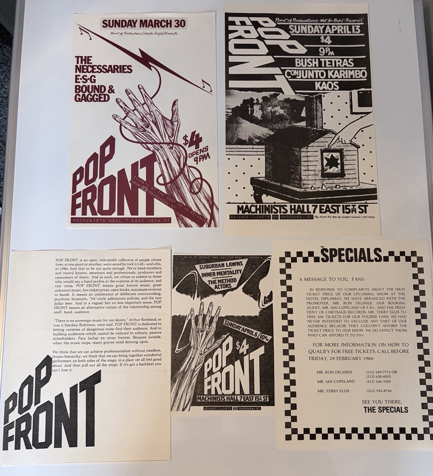 NYC Punk Club Flyers Lot Pop Front & Danceteria 1980s Originals
